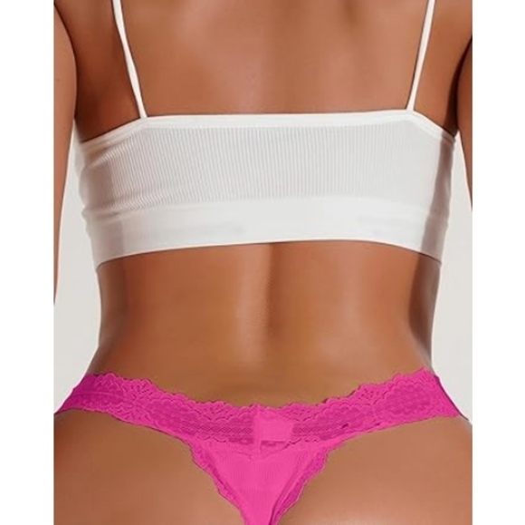 Milumia Women Sexy Panties Lace Cut Out Thongs Mid Waist Underwear Hot Pink - Picture 6 of 8